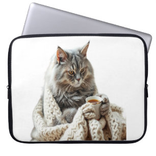 Housse Pour Ordinateur Portable Profitez du thé d'hiver de chat