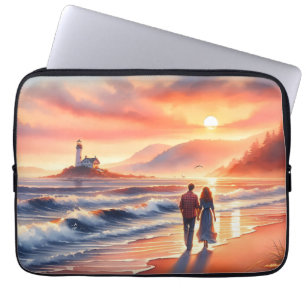 Housse Pour Ordinateur Portable Promenade au phare au coucher du soleil sur la côt