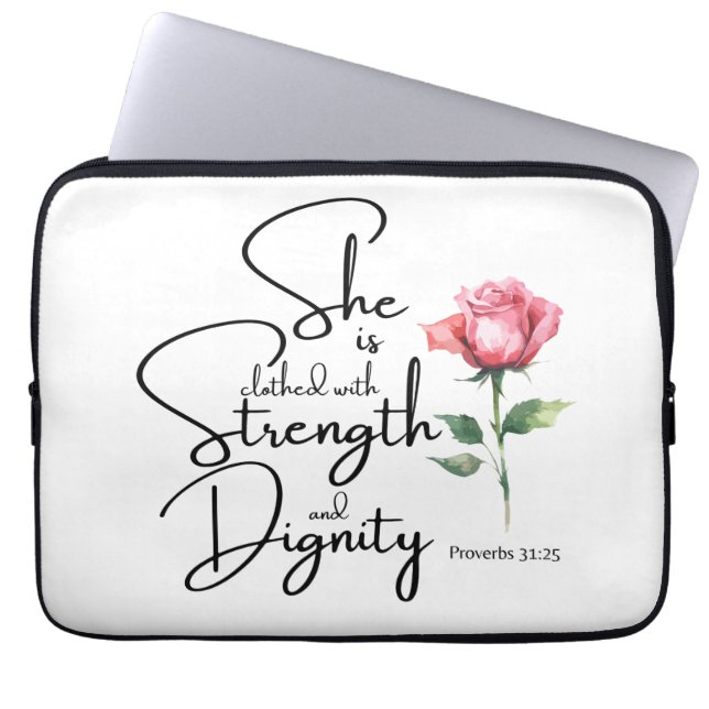 Housse Pour Ordinateur Portable Proverbes 31:25 Elle est habillée Bible Verse Fleu (Devant)