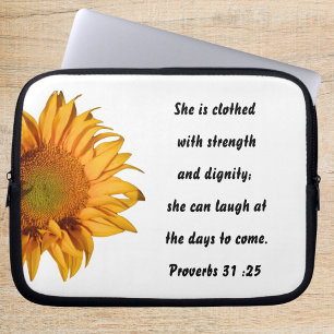 Housse Pour Ordinateur Portable Proverbes 31:25 Mi-Tournesol Bible Verse Personnal