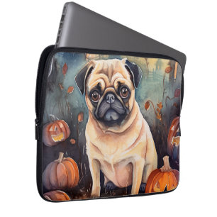 Housse Pour Ordinateur Portable Pug d'Halloween avec des citrouilles effrayantes