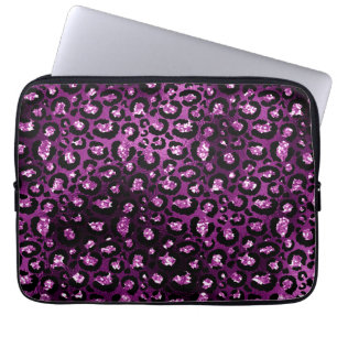 Housse Pour Ordinateur Portable Purple Ombre & Black Glam Glitter Leopard Spots