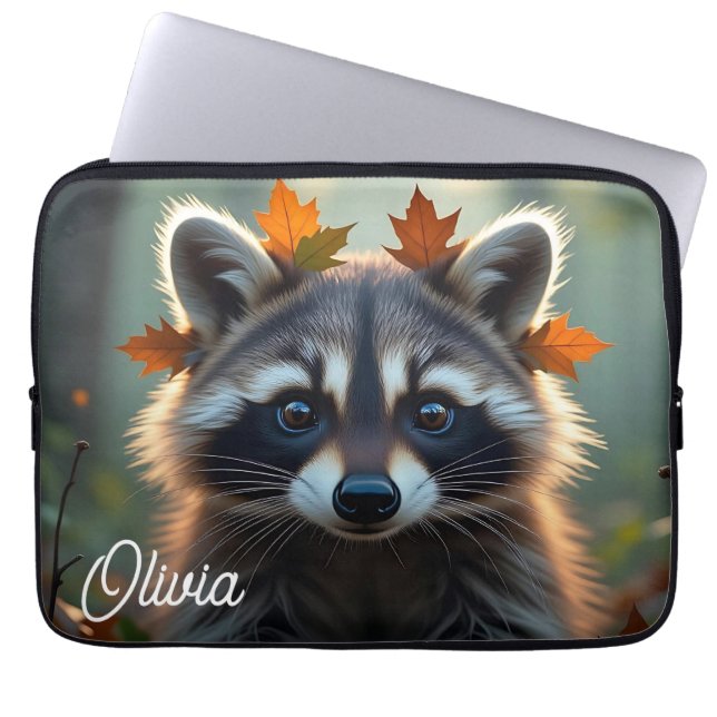 Housse Pour Ordinateur Portable Raccoon mignon dans les feuilles d'automne Personn (Devant)