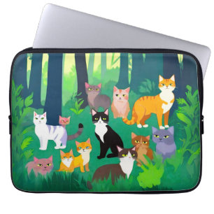 Housse Pour Ordinateur Portable Rassemblement de chats dans une clairière de forêt