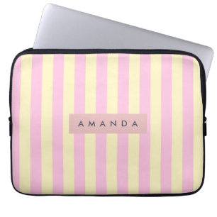 Housse Pour Ordinateur Portable Rayure rose pastel et jaune personnalisée