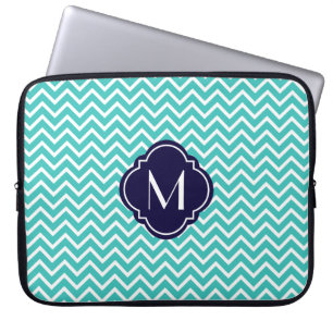 Housse Pour Ordinateur Portable Rayures de zigzag de Chevron de turquoise avec le