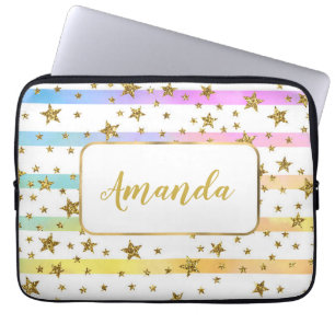 Housse Pour Ordinateur Portable Rayures et étoiles féminines personnalisées