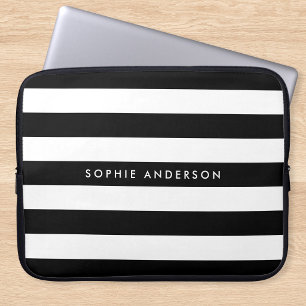 Housse Pour Ordinateur Portable Rayures noires et blanches personnalisées