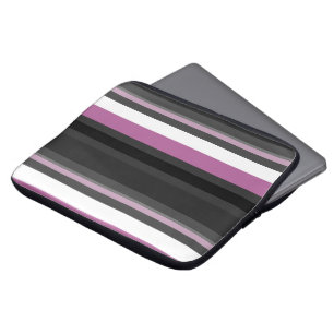 Housse Pour Ordinateur Portable Rayures noires, grises et blanches