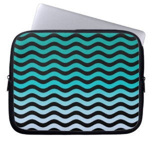 Housse Pour Ordinateur Portable Rayures turquoise ondulées