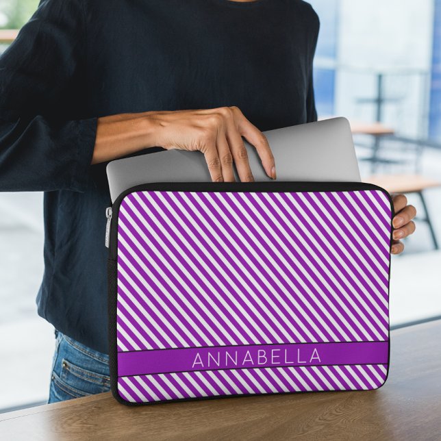 Housse Pour Ordinateur Portable Rayures violettes modernes (Créateur téléchargé)