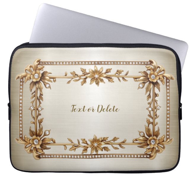Housse Pour Ordinateur Portable Rectangle doré Fleurs Dimonées brillantes (Devant)