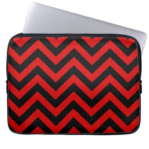 Housse Pour Ordinateur Portable Red, Black Large Chevron Zig Zag