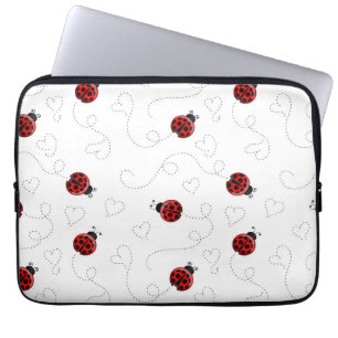 Housse Pour Ordinateur Portable Red Ladybug Beetle Insect Lover Black Hearts
