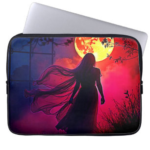Housse Pour Ordinateur Portable Red Moon Shadow Woman Conception de mystère