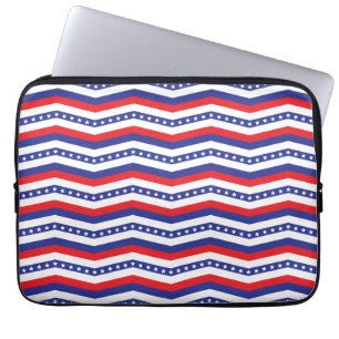 Housse Pour Ordinateur Portable Red White and Blue Stars and Stripes Chevron