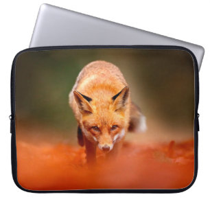 Housse Pour Ordinateur Portable Renard rouge courant sur les feuilles d'automne or