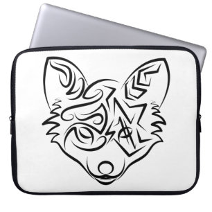 Housse Pour Ordinateur Portable Renard tribal noir et blanc