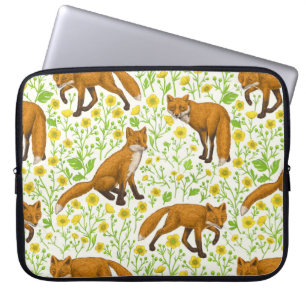 Housse Pour Ordinateur Portable Renards et papillons sur le blanc naturel