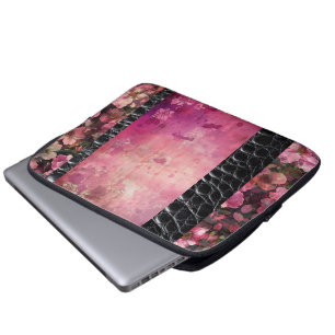 Housse Pour Ordinateur Portable Reptile gras, rose floral noir