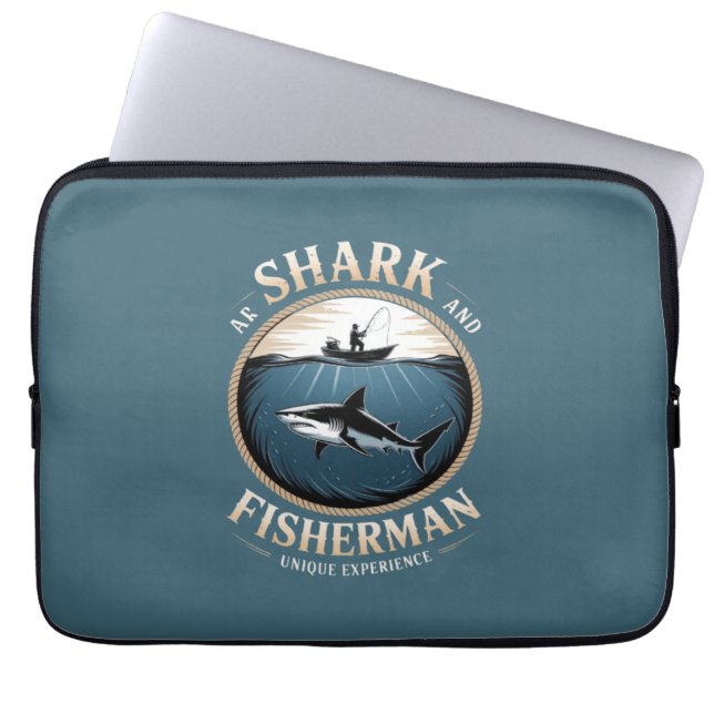 Housse Pour Ordinateur Portable Requin et Pêcheur (Devant)
