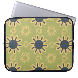 Housse Pour Ordinateur Portable Retro Abstract Black and Yellow Flowers Pattern