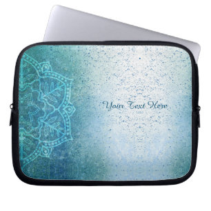 Housse Pour Ordinateur Portable Retro Boho Floral Mandala Zen Bleu clair