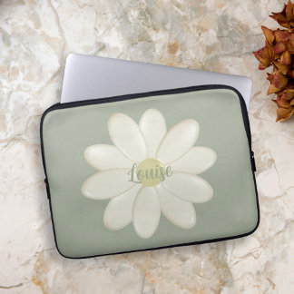 Housse Pour Ordinateur Portable Retro Daisy Sage Green Nom personnalisé Portable M