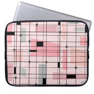 Housse Pour Ordinateur Portable Retro Pink Grid et Starburst Portable