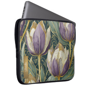 Housse Pour Ordinateur Portable Rêve de tulipe pourpre poussiéreux - Art botanique
