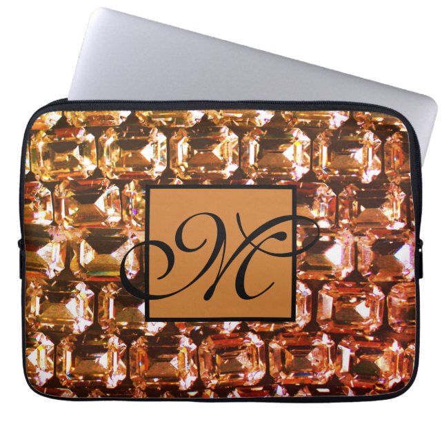 Housse Pour Ordinateur Portable Rhinestone jaune, diamants jaunes, pierres précieu (Devant)