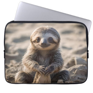 Housse Pour Ordinateur Portable Rives de sable : Baby Sloth Construisant des châte