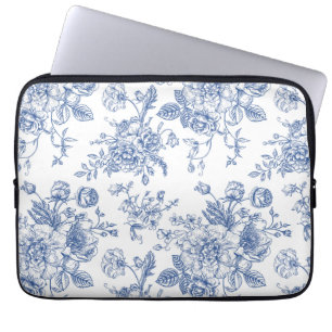 Housse Pour Ordinateur Portable Rose bleu vintage motif floral