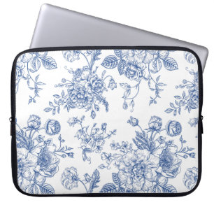 Housse Pour Ordinateur Portable Rose bleu vintage motif floral