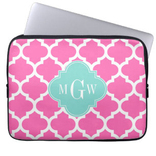 Housse Pour Ordinateur Portable Rose Chaud2 Avec Marocain #5 Turquoise 3 Init Mono