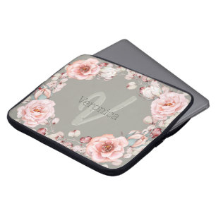 Housse Pour Ordinateur Portable Rose d'aquarelle Wreath personnalisée Vert sage
