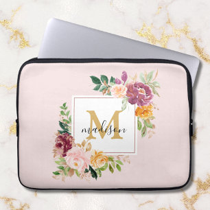 Housse Pour Ordinateur Portable Rose florale botanique élégante à l'aquarelle et m