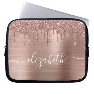 Housse Pour Ordinateur Portable Rose Gold Dripping Glitter Personalized