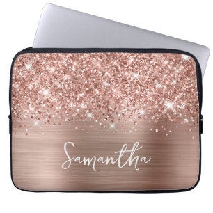 Housse Pour Ordinateur Portable Rose Gold Pailleté Glam Nom