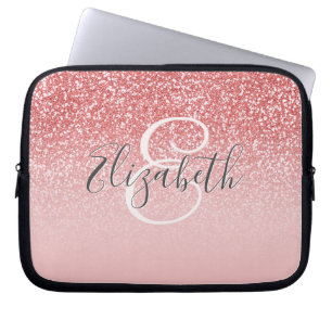 Housse Pour Ordinateur Portable Rose Gold Parties scintillant Blush Pink Ombre Nom