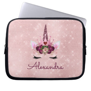Housse Pour Ordinateur Portable Rose Gold Unicorn Éparkle Princesse Monogramme Nom