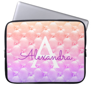 Housse Pour Ordinateur Portable Rose - monogramme vintage élégant pourpre