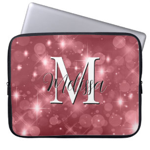 Housse Pour Ordinateur Portable Rose Rose Bokeh Moderne Monogram Étincelle