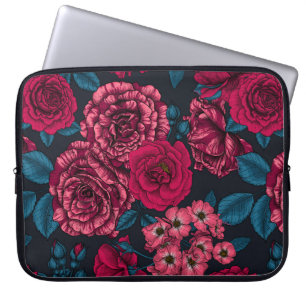 Housse Pour Ordinateur Portable rose, rouge et bi-color roses with blue leaves on