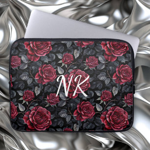 Housse Pour Ordinateur Portable Roses de Bourgogne avec Arrière - plan noir Monogr