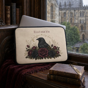 Housse Pour Ordinateur Portable Roses de raven gothique personnalisées sur ivoire