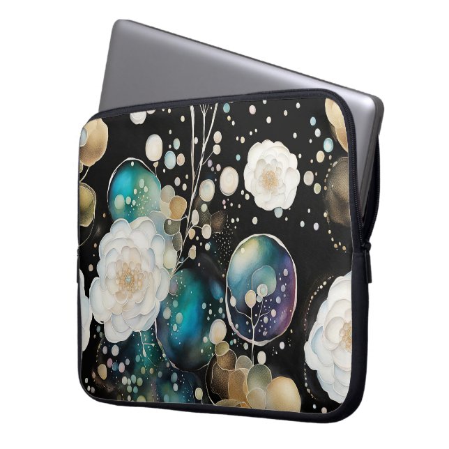 Housse Pour Ordinateur Portable Roses Et Bulles Abstraits (devant gauche)