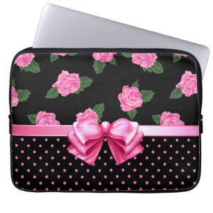 Housse Pour Ordinateur Portable Roses et pois roses