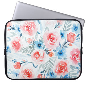 Housse Pour Ordinateur Portable Roses Roses Roses Bleues Fleurs Aquarelle Motif Fl