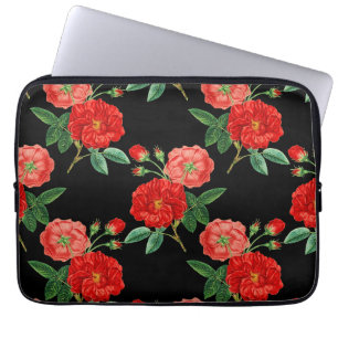 Housse Pour Ordinateur Portable Roses rouges, fond noir,